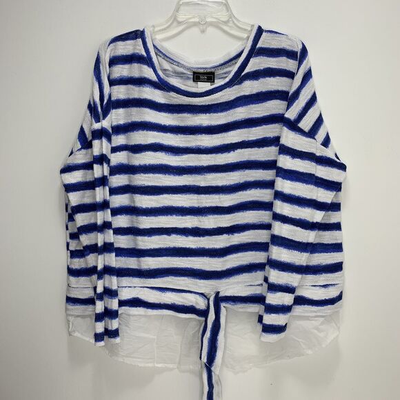 LARK LANE Women's Shirt Top Stripe Long Sleeve Pullover Tie Waist Sz XL Oversiz - Picture 1 of 5